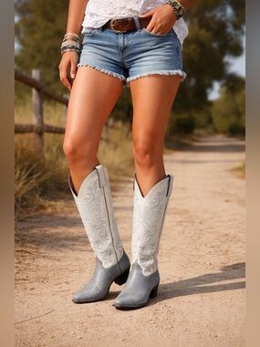 Vintage Justin Grey Lizard Western Boots Sz 6B